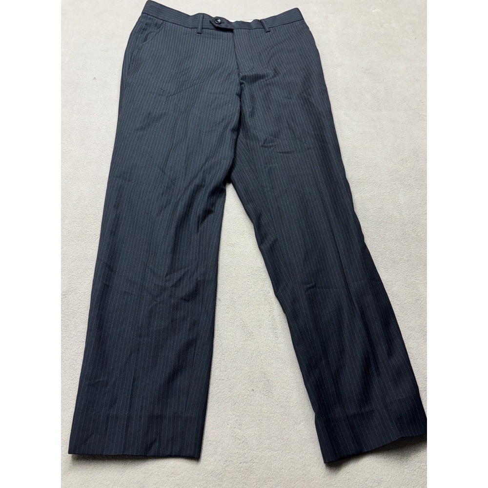 Vintage Giorgio Armani Mens Navy Blue Pinstripe Wool Blend Dress Pants Size 30